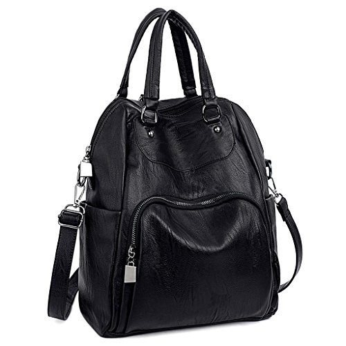 UTO Damen Rücksack Purse PU gewaschen Leder Convertible Frau Rucksack Crossbody Schultertasche schwarz UTO Damen Rücksack Purse PU gewaschen Leder Convertible Frau Rucksack Crossbody Schultertasche schwarz von UTO