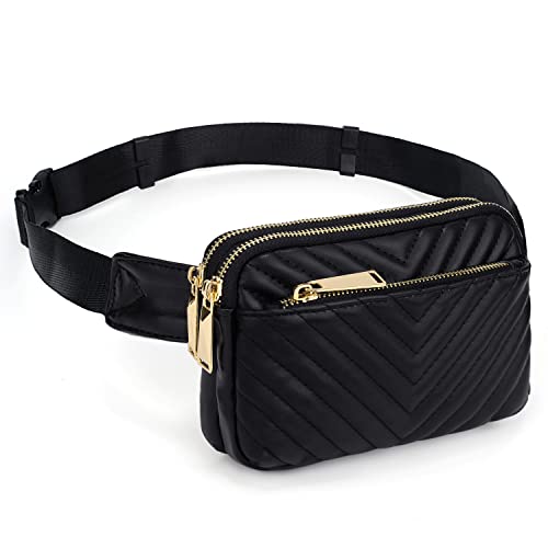 UTO Gürteltasche für Damen wasserdichte Bauchtasche Gesteppte Hüfttasche PU Leder Mode Schlanke Leichte Waist Pack Tasche mit 3 Reißverschlüsse Schwarz UTO Gürteltasche für Damen wasserdichte Bauchtasche Gesteppte Hüfttasche PU Leder Mode Schlanke Leichte Waist Pack Tasche mit 3 Reißverschlüsse Schwarz von UTO