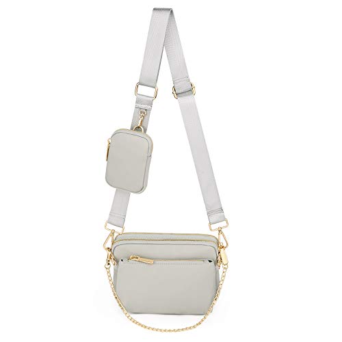 UTO Kleine Umhängetasche Damen 3 in 1 Crossbody Bag Damen Breiter Gurt mit Münzbeutel Handtasche mit Abnehmbare Kette Schultertasche mit Abnehmbarer Verstellbarer Schultergurt Nylon Grau Stylisch UTO Kleine Umhängetasche Damen 3 in 1 Crossbody Bag Damen Breiter Gurt mit Münzbeutel Handtasche mit Abnehmbare Kette Schultertasche mit Abnehmbarer Verstellbarer Schultergurt Nylon Grau Stylisch von UTO