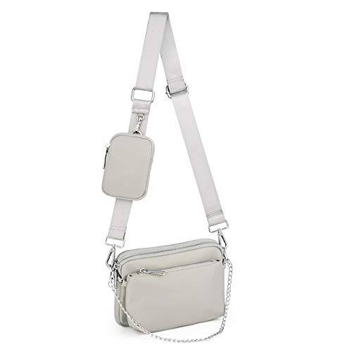 UTO Kleine Umhängetasche Damen 3 in 1 Crossbody Bag Damen Breiter Gurt mit Münzbeutel Handtasche mit Abnehmbare Kette Schultertasche mit Abnehmbarer Verstellbarer Schultergurt Tasche Grau Stylisch UTO Kleine Umhängetasche Damen 3 in 1 Crossbody Bag Damen Breiter Gurt mit Münzbeutel Handtasche mit Abnehmbare Kette Schultertasche mit Abnehmbarer Verstellbarer Schultergurt Tasche Grau Stylisch von UTO