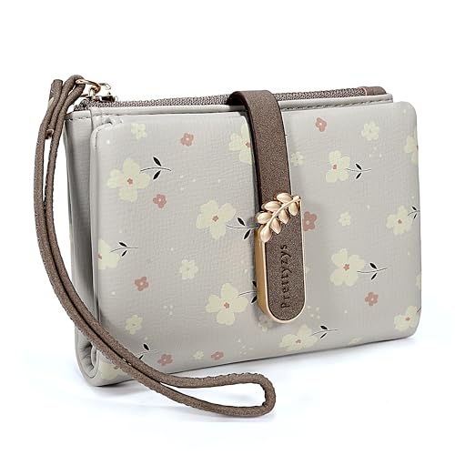 UTO Mini Geldbörse Damen Kleines Portemonnaie Blumen Viele Fächer mit Münzfach PU Leder Druckknopf Reißverschluss Leicht Brieftasche für Frauen Slim Portmonee Jungen Geldbeutel für Geschenk Dunkelrosa von UTO