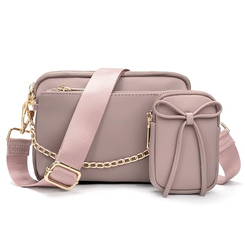 UTO Umhängetasche Damen Klein mit Abnehmbarer Münzbeutel Kunstleder Crossbody Bag Tasche für Frauen Handtasche Damen Umhängetasche PU Leder Bautasche Schultertasche Rosa von UTO