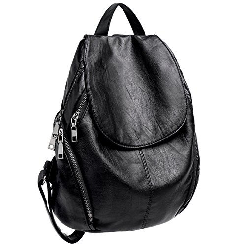 UTO Gross Size aktualisiert Version-UTO Damen Backpack Purse PU gewaschen Leder Gross Capacity Frau Rucksack Schultertasche schwarz von UTO