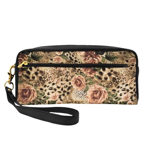 Gestreifte Make-up-Tasche mit Leopardenmuster, Reise-Kosmetiktasche, Make-up-Tasche für Damen, Make-up-Organizer, Reiseutensilien, Schwarz , Einheitsgröße, Kosmetiktasche von UVBDF