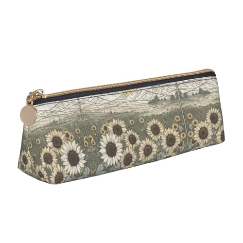 UVBDF Federmäppchen mit Sonnenblumen-Motiv, tragbar, Schreibwaren, großes Fassungsvermögen, Kosmetik-Organizer-Tasche, weiß, Einheitsgröße, Kosmetiktasche von UVBDF