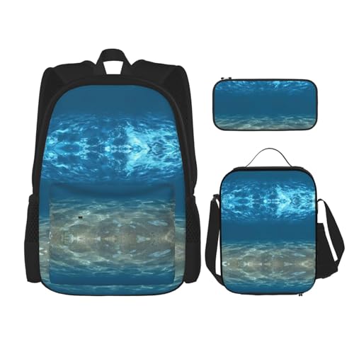 UVBDF Rucksack, Schulranzen-Set für Reisen, Studium, Lunchbox, Federmäppchen, 3-teilig, Blau, Schwarz , Einheitsgröße, Schulranzen-Set von UVBDF