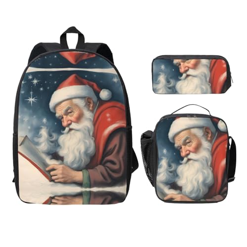 UVBDF Weihnachtsmann-Rucksack, Büchertaschen mit Lunchbox, Federmäppchen für Wochenendabenteuer, Schwarz , Einheitsgröße, Taschen-Organizer von UVBDF