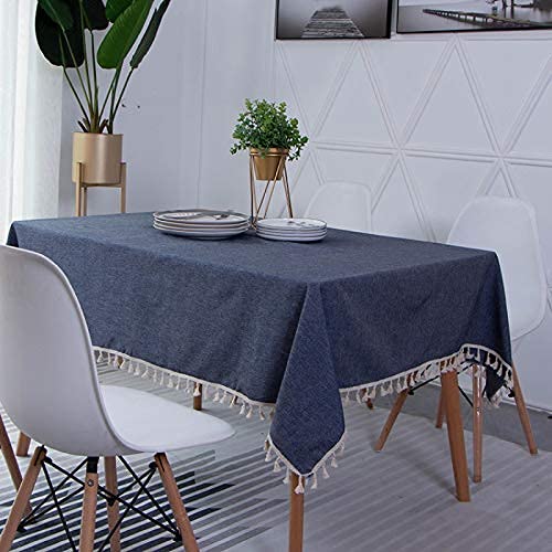 Tischdecke mit Fransen, rechteckig, aus Baumwolle und Leinen, Stoff, für Teetische, multifunktionale Tischdecke, runde Tischdecken, schwarze Tischdecken, weiß, blau, 100 x 140 cm Star of Light von UYDJAKX