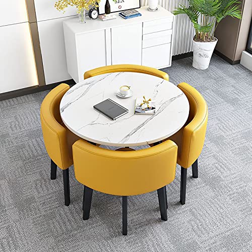 UYDJAKX Esstisch und Stühle Set 4 - Moderner runder Küchentisch und 4 Stoffstühle Platzsparendes Home-Office-Tischset Empfangsset Platzsparender Tisch Star of Light von UYDJAKX