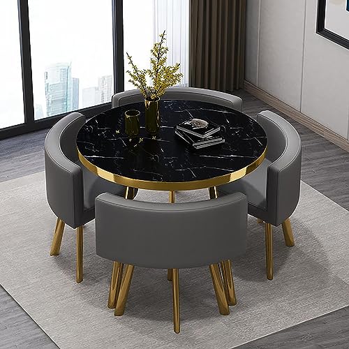 UYDJAKX Esstisch- und Stuhlset - Runder Tisch mit 4 Stühlen für Familien- oder Geschäftsempfänge - 80 cm Durchmesser - Home-Office-Konferenzraummöbel Star of Light von UYDJAKX