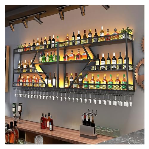 UYDJAKX Großes Weinregal für die Bar zur Wandmontage mit LED-Leuchten, Weinregal mit Weinglashalter, schwebende Barregale, Präsentationsregal für Spirituosenflaschen, Lagerregale für die Küche, für von UYDJAKX