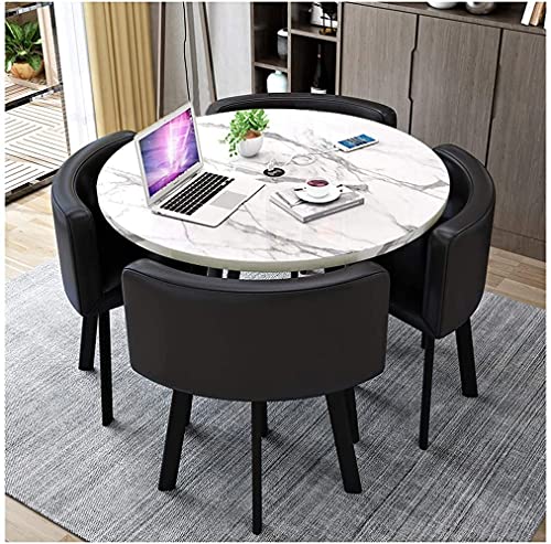 UYDJAKX Rundes Esstisch-Set mit 4 Lederstühlen – Holztisch und Metallbeine – Ideal für Zuhause, das Büro, den Empfang und Freizeitbereiche Star of Light von UYDJAKX