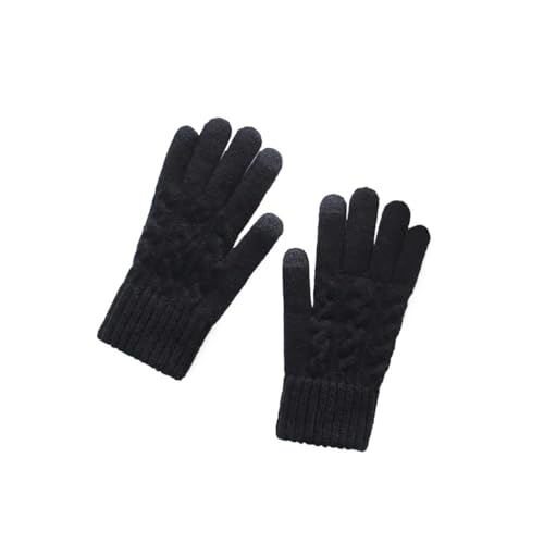 UYFRD Warme Vollfinger-Handschuhe, Winter, Touchscreen Plus, Fleece-Handschuhe, Damen, dicke Wolle, gestrickt, Radfahren, Fahren, Handschuhe (schwarz) von UYFRD