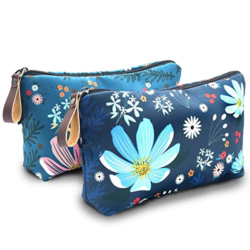Kosmetiktasche, UYRIE Make-up-Tasche Reise-Make-up-Taschen wasserdichte Kulturtasche (Blaue Blume&Rosa Blume) von UYRIE