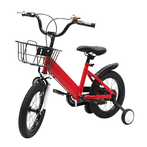 UYRTOY 35,6 cm (14 Zoll) Fahrrad für Kinder von 3 bis 5 Jahren, Fahrrad für Kinder mit Stützrädern, für Freizeit, Training, Stadt auf Radfahrzeugen (rot) von UYRTOY