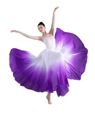 UZAMIRLEX Bauchtanz-Rock, 720 Grad Gradienten Gaze Chiffon Elegante Leistung Halb Kleid Chinesischen Stil(Purple Skirt,85cm (540 Degrees)) von UZAMIRLEX