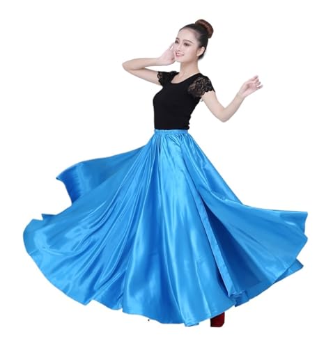 UZAMIRLEX Bauchtanz-Rock, Spanischer Flamencorock aus Satin, Kleid for Erwachsene und Kinder, Bühnenauftritte, 360 Grad(Blue,Kids Length 75cm) von UZAMIRLEX