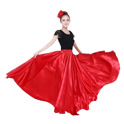 UZAMIRLEX Bauchtanz-Rock, Spanischer Flamencorock aus Satin, Kleid for Erwachsene und Kinder, Bühnenauftritte, 360 Grad(Red,Kids Length 75cm) von UZAMIRLEX