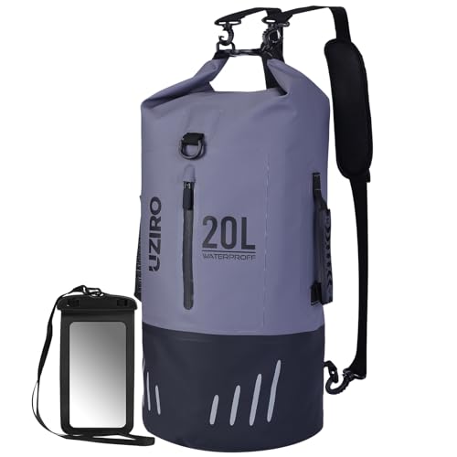 UZIRO Wasserdichter Packsack 20L, Dry Bag Rucksack, Wasserdichter Rucksack, wasserdichte Tasche, Seesack Wasserdicht, Waterproof Bag, Wasserfeste Tasche (Grau) von UZIRO