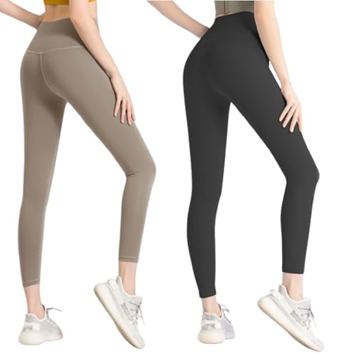 UZQFSGXA Damen-Bauch- und Hüftlifting-Hose, Leggings mit hoher Taille, Übergröße, lässige Yogahose, hüfthebende Sporthose (X-Large,Black+Khaki) von UZQFSGXA