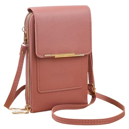 UZQFSGXA Diebstahlsichere Ledertasche, Umhängetasche für Handys, vertikale Retro-Handytasche, modische vertikale Minitasche, multifunktionale Umhängetasche für Damen (One Size,Dark pink) von UZQFSGXA