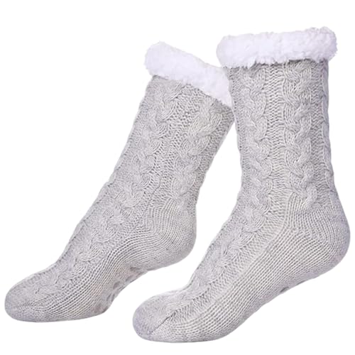 UZQFSGXA Ultradicke Kaschmir-Hausschuhe, rutschfeste, warme, gemütliche Kaschmirsocken, superweiche, warme Winter-Hausschuhe für Damen (One Size,Light Gray) von UZQFSGXA