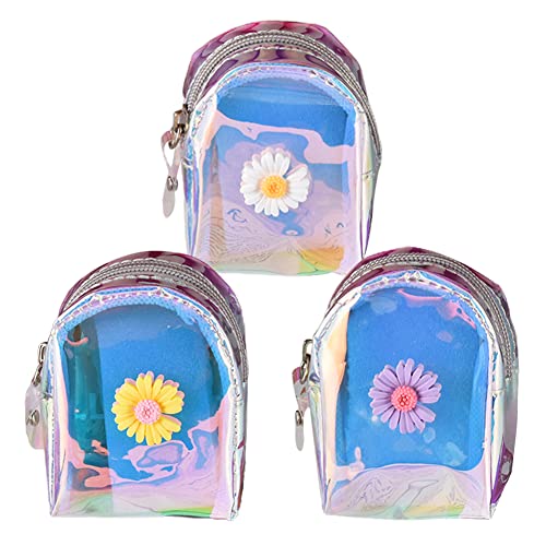 3 Pcs Geldbörse mit Gänseblümchen,Blume Kleine Geldbörse mit Reißverschluss,Mini Portemonnaie,Geldbörse für Kinder,Für Frauen Und Mädchen, Mit Schlüsselanhänger von UZSXHJ