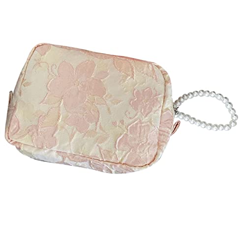 Uadme Kosmetiktasche Kosmetiktasche mit Perlenanhänger, tragbar, Reißverschluss, Make-up-Tasche, groß, rosa Blumen, mehrfarbig, 60_x_180_cm von Uadme