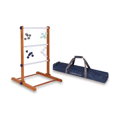 Uber Games Ladder Golf-Spielset – Hochwertiges Leiter-Gartenspiel aus Gummibaumholz – 12 Bolas-Bälle aus echtem Gold und Tragetasche und Aufbewahrungstasche aus Segeltuch Uber Games Ladder Golf-Spielset – Hochwertiges Leiter-Gartenspiel aus Gummibaumholz – 12 Bolas-Bälle aus echtem Gold und Tragetasche und Aufbewahrungstasche aus Segeltuch von Uber Games