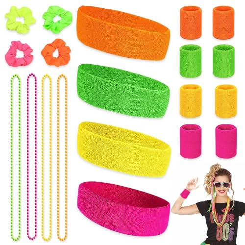 Udbrud Neon Schweißband Set, 20 Stück SchweißBand Set Absorbierendes Frottee Schweißband für Retro 80er 90er Party Karneval Laufen Joggen Tennis von Udbrud