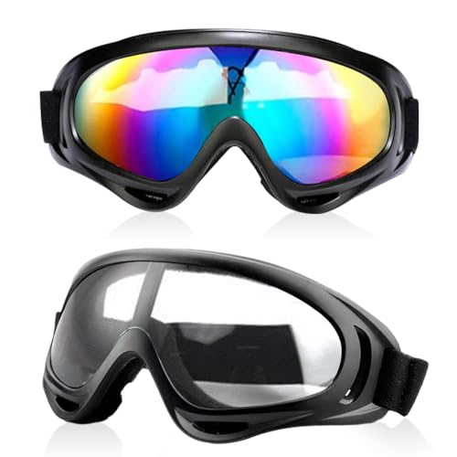 Udbrud Snowboard Brille, 2 Stück Anti Fog UV Schutzbrille Motocross Brille Helmkompatible Hochwertige Motorradbrillen Unisex Skibrille für Outdoor Aktivitäten Skifahren Radfahren Snowboard von Udbrud