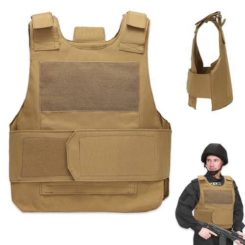 Udbrud Taktische Weste, Weste Einstellbar Einsatzweste Stichfeste Unterziehwest Tactical Vest CS Airsoft Paintball Weste Schützt Brust und Rücken für Jagd Wandern Safari Arbeiten-Khaki von Udbrud