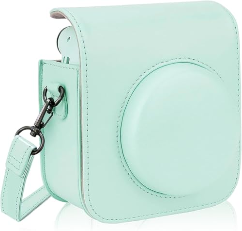 UieaMsio Kameratasche für Fujifilm Instax Mini 12/Mini 11,PU Leder tragbare Mini 12 Kameratasche mit verstellbarem Schulterriemen(Mint Green, Nur Tasche) von UieaMsio