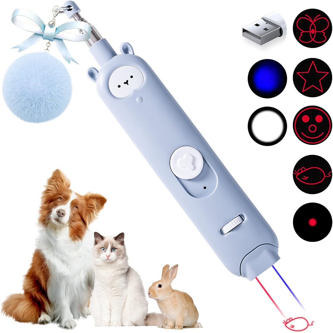 Uisave Teleskop-Laserpointer Katzen-Laserspielzeug, 2 in 1 Laserpointer-Katzenspielzeug, Wiederaufladbar über USB 3+5 Lichtmodi Katzenspielzeug von Uisave