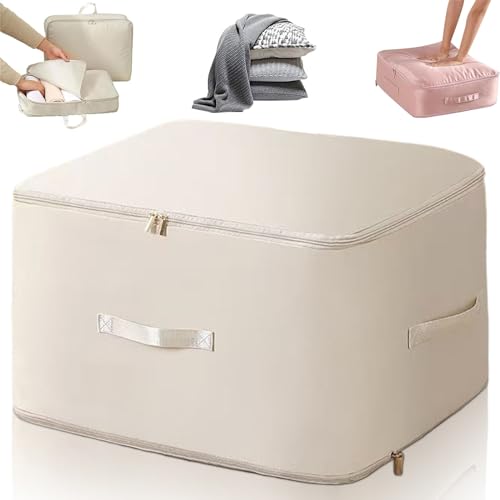 Ultra Platz Sparender Selbstkomprimierender Organizer, Robuste Aufbewahrungstasche Komprimierender Beutel, Groß Bewegliche Organizertaschen for Bettdecken Kleidung Decken (Beige,XL – 52 x 42 x 60 cm) von Uixxducc