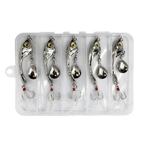 Ukbzxcmws 5Pcs Löffel Metall Hart Spinner Köder Fisch Lockt Spinner Swimbaits Bunte Pailletten Köder Köder Drillinge Angelhaken Set von Ukbzxcmws