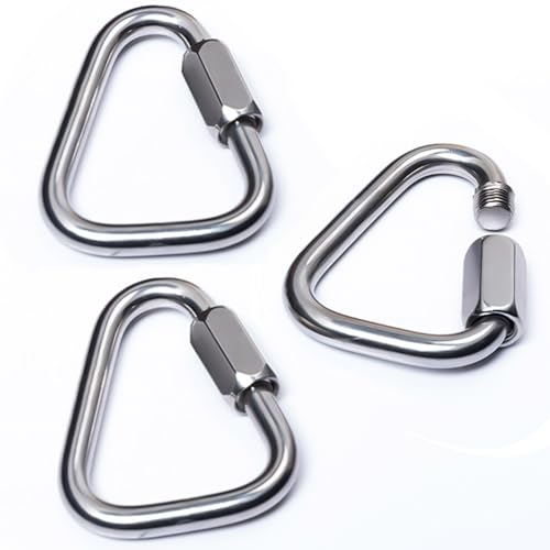 3 Stück M8 Karabiner 304 Edelstahl,Dreieckige Karabinerschnalle Schnellverbindung Strapazierfähig,Schraubverschluss Karabiner Klettern Karabiner für Camping,Reisen,Rucksack(silbrig von Ulawellor