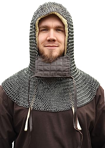 Kettenhaube aus Federstahl mit quadratischem Mundschutz, ID8mm von ULFBERTH - Schaukampftauglich Kettenhaube aus Federstahl mit quadratischem Mundschutz, ID8mm von ULFBERTH - Schaukampftauglich von Ulfberth