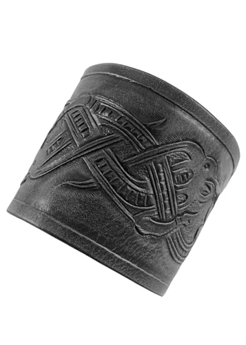 ULFBERTH | Armschienen Paar aus Leder mit geprägtem Drachenmotiv im Jelling-Stil | Wikinger Armband aus Leder | Mittelalter, LARP (Schwarz - Jelling-Stil) von Ulfberth
