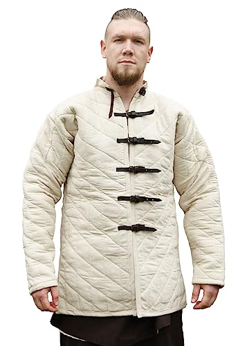 Ulfberth Starker Gambeson mit Lederriemen und Schnallen Natur/Weiß aus Segeltuch mit Füllung aus Wolle für Mittelalter Schaukampf LARP Wikinger - Lang (Schwarz, M) von Ulfberth