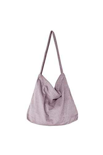 Ulisty Damen/Mädchen Cord Grosse Kapazität Schultertasche Tragetasche Lässig Hobo Tasche Schulranzen Einkaufstasche Handtasche hellgrau von Ulisty