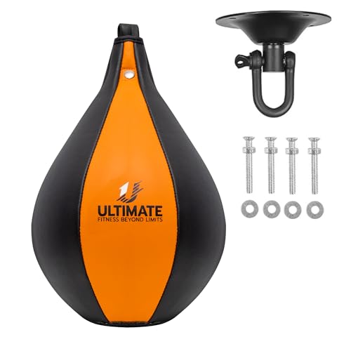 Ultimate Fitness Speedbag Boxsack für MMA, Muay Thai-Training, Boxen, Dodge, Workout, Speedball, Kicken, Schlagball-Set mit hängendem Drehgelenk, Nadel, Schrauben-Set (Schwarz - Orange) von Ultimate Fitness