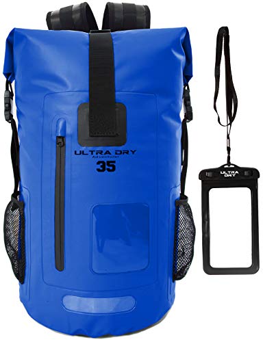 Premium 55L wasserdichter Dry Bag Rucksack, Sack mit Handy-Trockentasche, perfekt für Bootfahren/Kajakfahren/Wandern/Kanufahren/Angeln/Rafting/Schwimmen/Campen/Snowboarden (Blau, 55 Liter) von Ultra Dry Adventurer