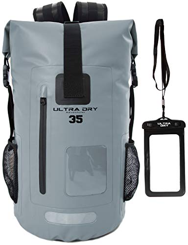 Premium 55L wasserdichter Dry Bag Rucksack, Sack mit Handy-Trockentasche, perfekt für Bootfahren/Kajakfahren/Wandern/Kanufahren/Angeln/Rafting/Schwimmen/Campen/Snowboarden (Grau, 55 Liter) von Ultra Dry Adventurer