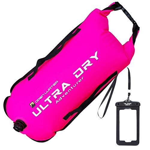 Swim Boje Tow Float Highly Visible Swimming Float Dry Bag with Adjustable Waist Belt, Carry Strap, Waterproof Phone Case for Open Water, Water Sports, Swimming 28L Pink von Ultra Dry Adventurer