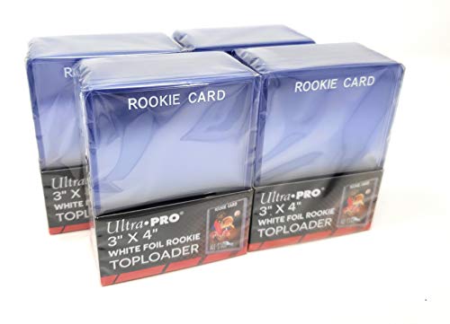 4 Ultra Pro Regular Top Loader Pack W/Weiß Rookie Foliendruck – 25 toploaders Pro Packung (100 insgesamt) – Standard Größe Baseball, Basketball, Fußball, Hockey von Ultra Pro