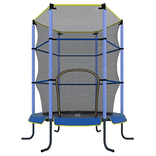 Ultrasport Kinder Indoor-Trampolin Jumper 140 cm, Spaß- und Fitnesstrampolin für Kinder ab 3 Jahren, für die Nutzung als Zimmertrampolin besonders gesichert mit Netz und Randabdeckung, Blau von Ultrasport