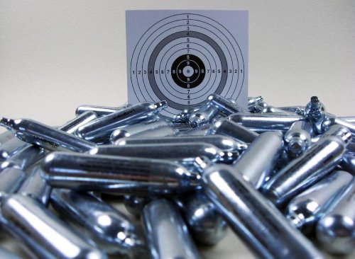60 Softair Marken Co2 Kapseln 12g für Co2 Waffen + 10 Shoot-Club Zielscheiben mit 250 g/m² von Umarex, shoot-club