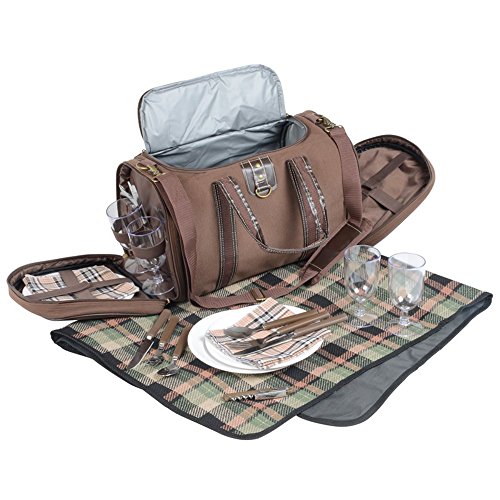 Picknicktasche mit Campinggeschirr Picknickkorb 29 teilig Umhängetasche 45 x 25 x 24 cm Braun von Unbekannt
