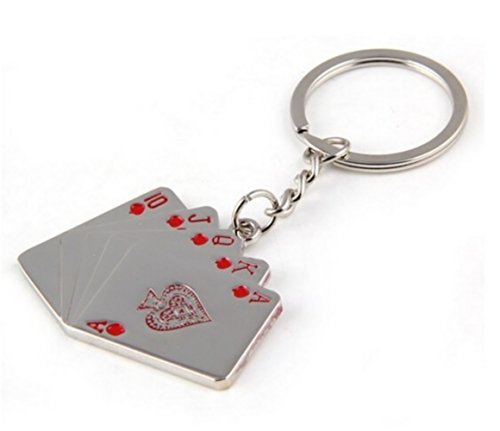 Schlüsselanhänger, quinte flush zu herz, poker, Glücksbringer, casino., silber, 8 x 4 cm von Unbekannt